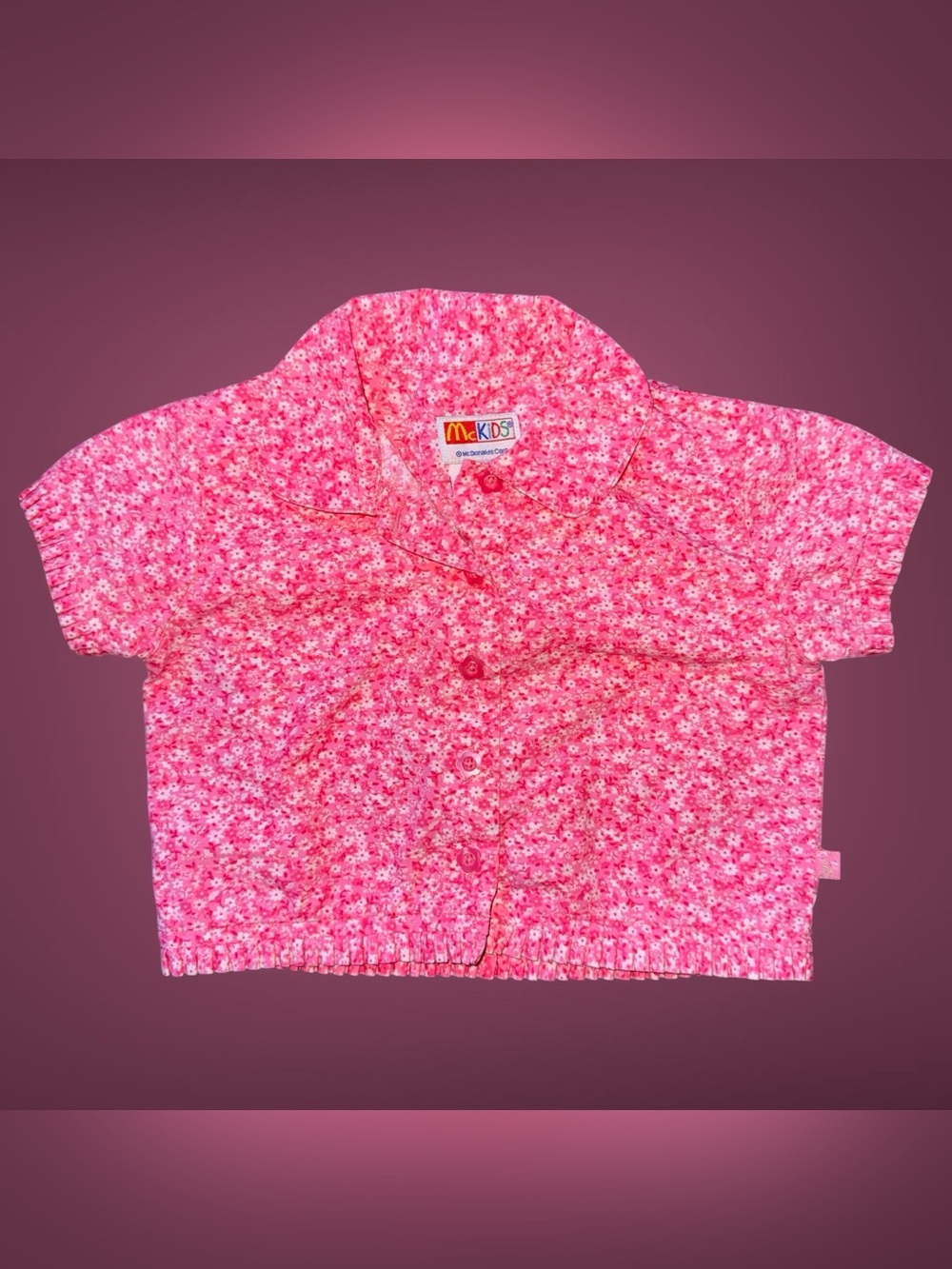 Vintage McKids McDonald's Girls Pink Floral Short Sleeve Button-Up Shirt 2T